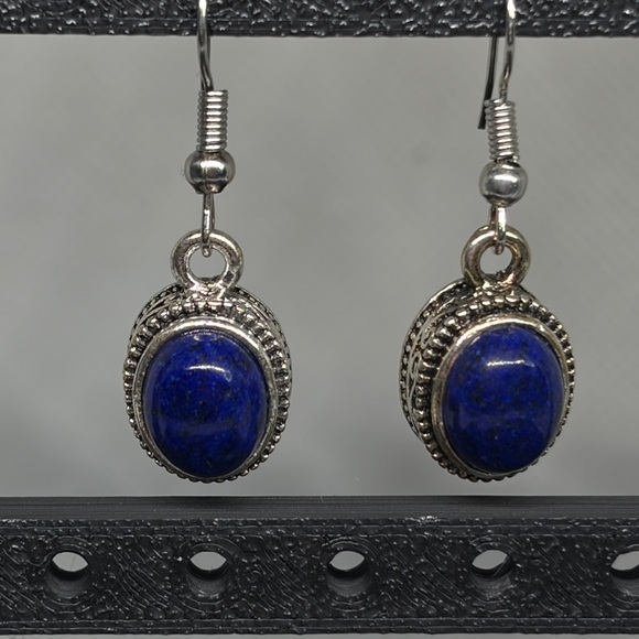 Genuine Lapis Lazuli Vintage Style Dangly Earrings - Picture 2 of 5